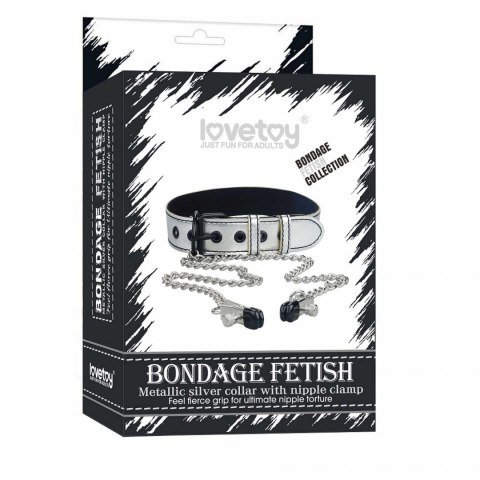 Metallic Silver Collar With Nipple Clamp Metallic Silver Collar With Nipple Clamp