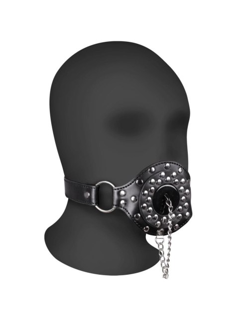 Open Mouth Gag with Plug Stopper - Black