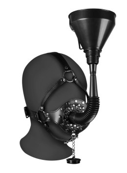 Open Mouth Gag Head Harness with Funnel - Black