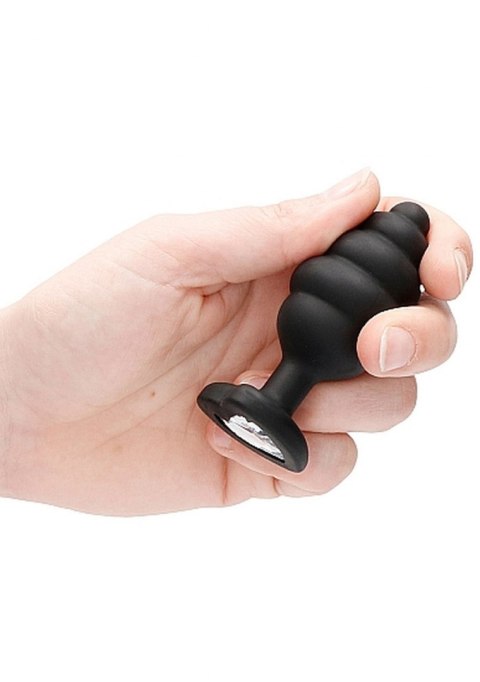 Large Ribbed Diamond Heart Plug - Black Large Ribbed Diamond Heart Plug - Black